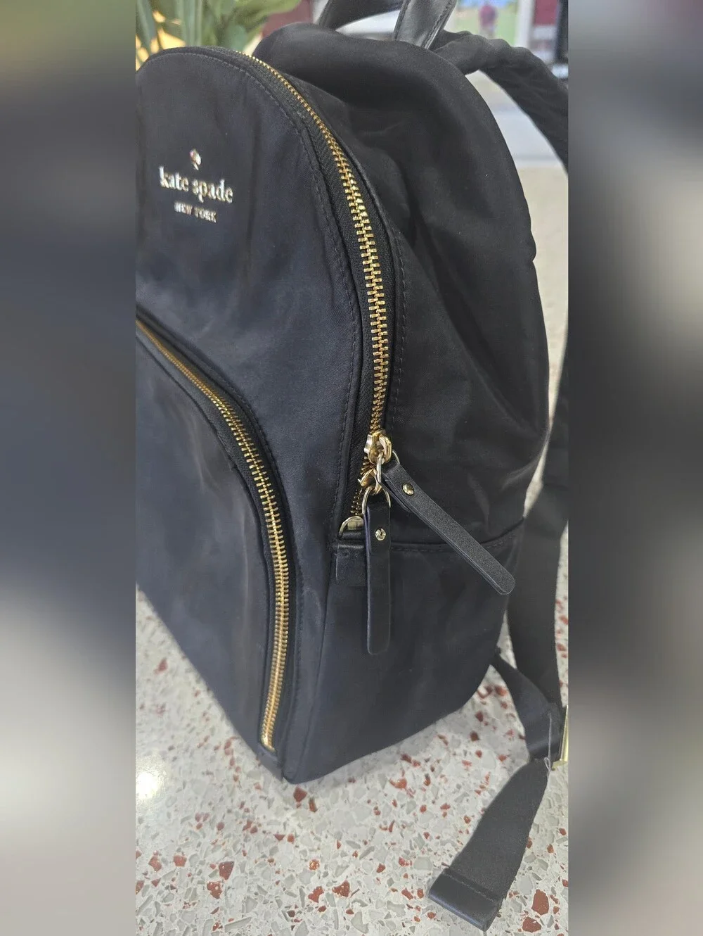 kate spade Black Nylon Backpack with Gold Hardware